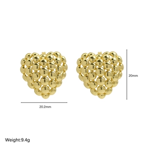 Modern 18K gold-plated heart-shaped bead earrings with hollow grid geometric design