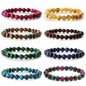 Natural Tiger Eye Stone Beaded Bracelet Elastic Round Gemstone Beads Cat Eye Effect Jewelry For Women Men Unisex Boho Style