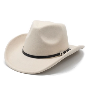 Classic beige wool felt western cowboy hat with black band and silver buckle detail