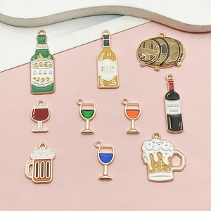 Enamel Wine Bottle Beer Mug Charms Zinc Alloy Wine Glass Pendants For Jewelry Making DIY Crafting Accessories
