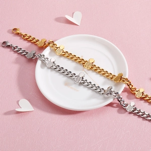 Fashion pineapple charm bracelets in gold and silver finish with bold curb chain design