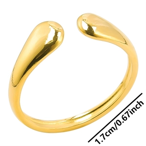 Minimalist gold stainless steel open ring featuring a modern droplet-end wrap design