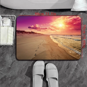 Detailed size view of the 80x50cm sunset beach diatom mud bath mat on marble floor