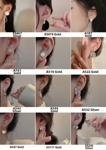 Collection of twelve delicate S925 silver needle earrings with cubic zirconia and pearls