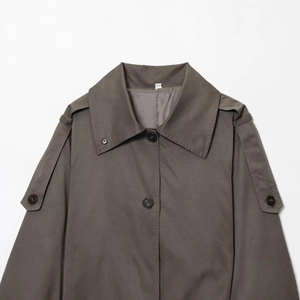 Classic dark brown twill trench coat with turn-down collar and epaulets detailing