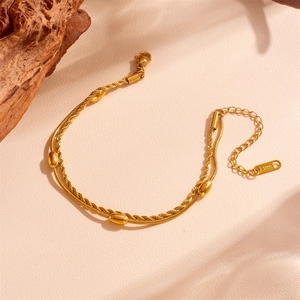Elegant gold double-layer stainless steel bracelet with rope and snake chain link