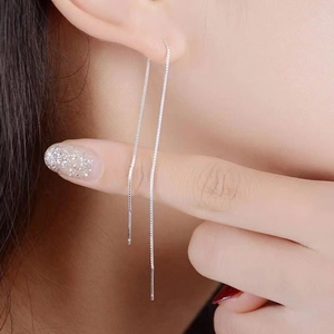 Minimalist Copper Long Tassel Ear Thread Earrings With 925 Sterling Silver Earring Post Geometric Linear Ear Chain Jewelry Women