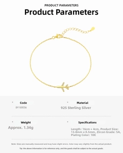 Detail of S925 sterling silver airplane bracelet with sparkling white zircon and extension chain