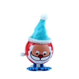 Mechanical wind-up Santa Claus toy with blue hat and red spherical body for Christmas