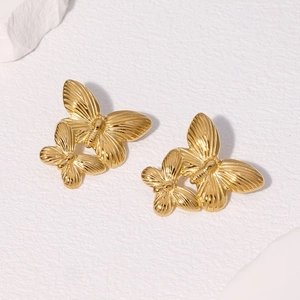 Vintage gold butterfly drop earrings crafted in stainless steel for women