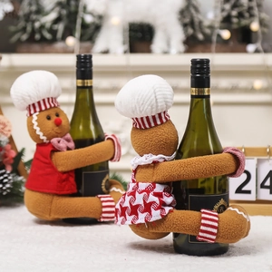 Gingerbread man and chef plush wine bottle covers for Christmas table decor