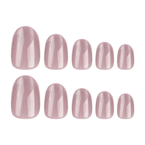 Short round cat-eye press-on nails in shimmering dusty pink finish, set of 10