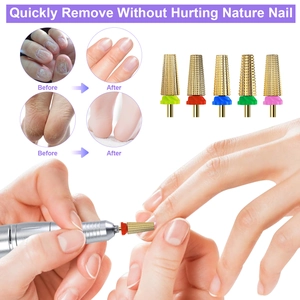 Professional 5-in-1 gold alloy nail drill bits set for acrylic and gel polish removal