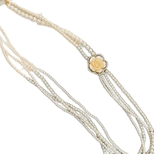 French vintage multi-layer pearl necklace with a rhinestone camellia flower pendant