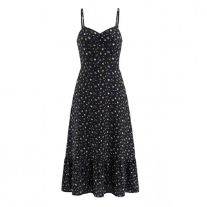 Women Floral Print Spaghetti Strap Maxi Dress V Neck Smocked Back Ruffle Hem Casual Summer Sleeveless