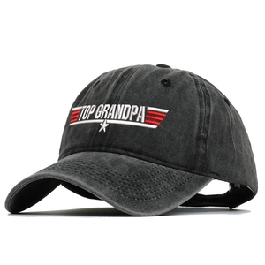 Cappellino da baseball in cotone lavato grigio scuro con ricamo Top Grandpa e strisce