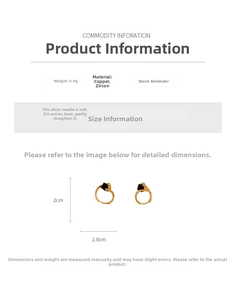 Detailed view of square black zircon earrings with exact 2.0cm by 1.8cm size measurements