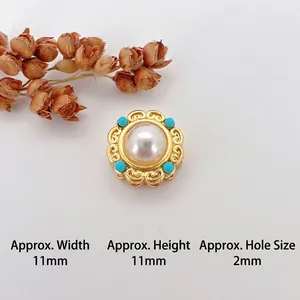 Macro detail of 11mm gold-plated spacer bead with opal and turquoise in vintage style