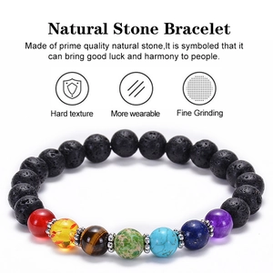 Handmade lava rock and 7 chakra natural stone beaded bracelet with metal spacers