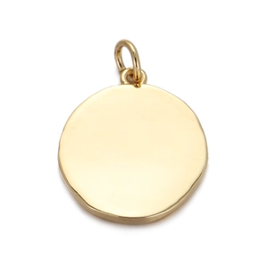 Polished gold evil eye pendant necklace with organic textured edges on white background