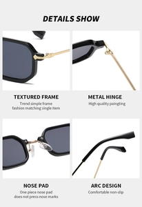 Detailansicht der Sonnenbrille mit Metallscharnieren und integrierten Nasenpads