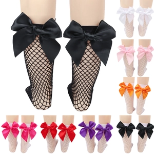 Sweet Princess Style Big Bow Fishnet Crew Socks Breathable Mesh Nylon Socks For Kids Women Parent-Child Party Accessories
