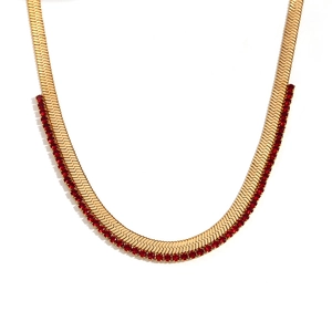 Elegant 18K gold-plated titanium steel flat snake chain necklace with red zircons