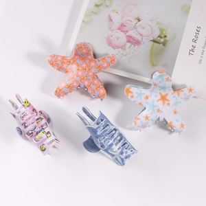 Blue starfish and smiley face hair claws collection in minimalist cute cartoon style