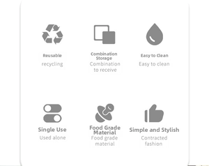 Detail showing food-grade safety features and modular storage design for plastic tongs