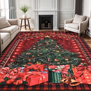 Detailed Christmas rug texture featuring a decorated tree and Merry Christmas text