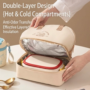 Double-layer insulated lunch bag with aluminum foil lining for thermal storage