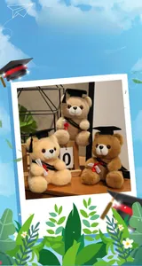 Detailed set of three plush graduation teddy bears with gowns and scrolls for gifts