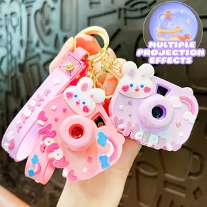 Cute Rabbit Camera Keychain Colorful Projection Toy Pendant For School Bag Gift Women Kids Plastic Camera Ornament
