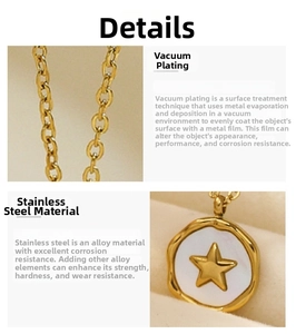 Detail of 18k gold plated stainless steel necklace with white shell star pendant
