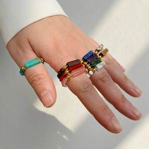 Handmade 4mm bloodstone and colorful gemstone beaded rings for women in boho style