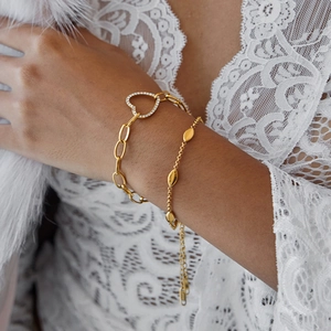 Minimalist 18K Gold Plated Stainless Steel Marquise Link Bracelet For Women Elegant Marquise Shape Chain Jewelry Accessory