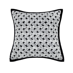 Nordic woven velvet pillow in black and white square braided pattern for sofa decor