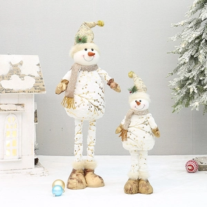 Golden print Christmas snowman plush figures in large and small sizes for holiday decor