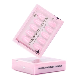 30pcs pink press-on almond nails in a gift box with a minimalist star pattern