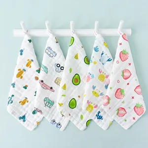 Baby Washcloths 100% Cotton 6-Layer Gauze Absorbent Soft Face Towels Handkerchiefs Cartoon Printed For Infants Newborns