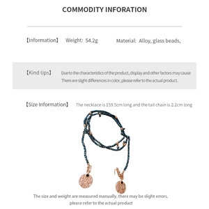 Size chart showing 159.5cm long vintage glass bead and alloy necklace with 54.2g weight