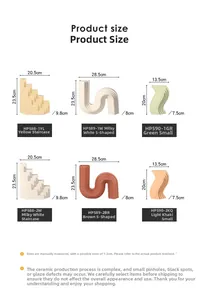 Tableau des tailles avec dimensions pour vases géométriques en céramique en forme de S