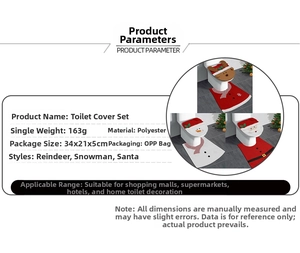 Detail view of polyester Christmas toilet cover set featuring elk and snowman designs