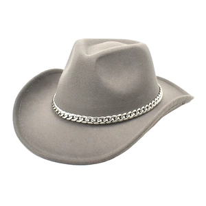 Classic grey wool western cowboy hat featuring a stylish silver chain band detail