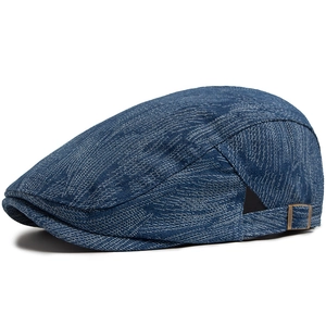 Béret rétro en denim pour hommes et femmes avec boucle métallique réglable bleu marine