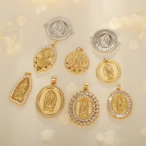 Jungfrau Maria Religiöse Porträt Anhänger Retro Zirkon Einlage Kupfer Gold Rhodium Vergoldet Charms Für DIY Schmuck Herstellung