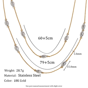 Double-layered 18K gold plated stainless steel necklace with silver coffee bean charms