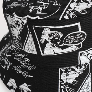 Détail du bob à imprimé dessin animé avec tissu en sergé et motif de style urbain tendance