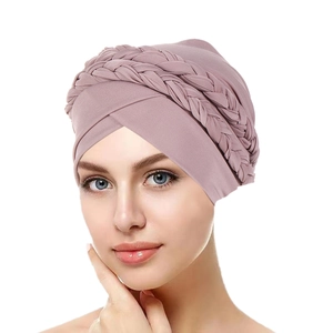 Women's pink milk silk turban hat with stylish double-braided twist knot detail
