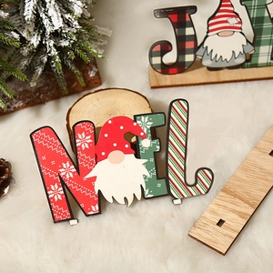 Adornos navideños rústicos Noel y Joy de madera con gnomos para decoración de mesa